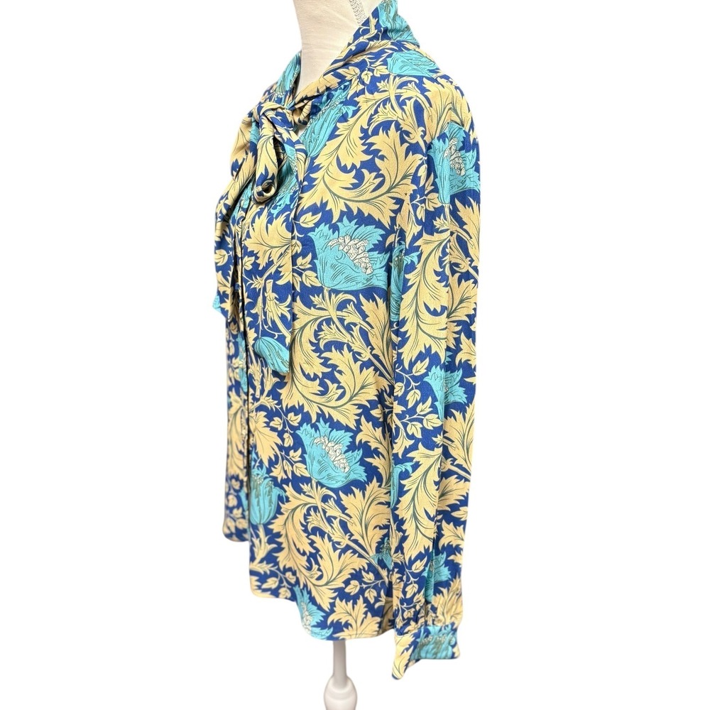 Elizabeth James‎ The Label Blue Floral Tie Neck Bow Blouse XL New
